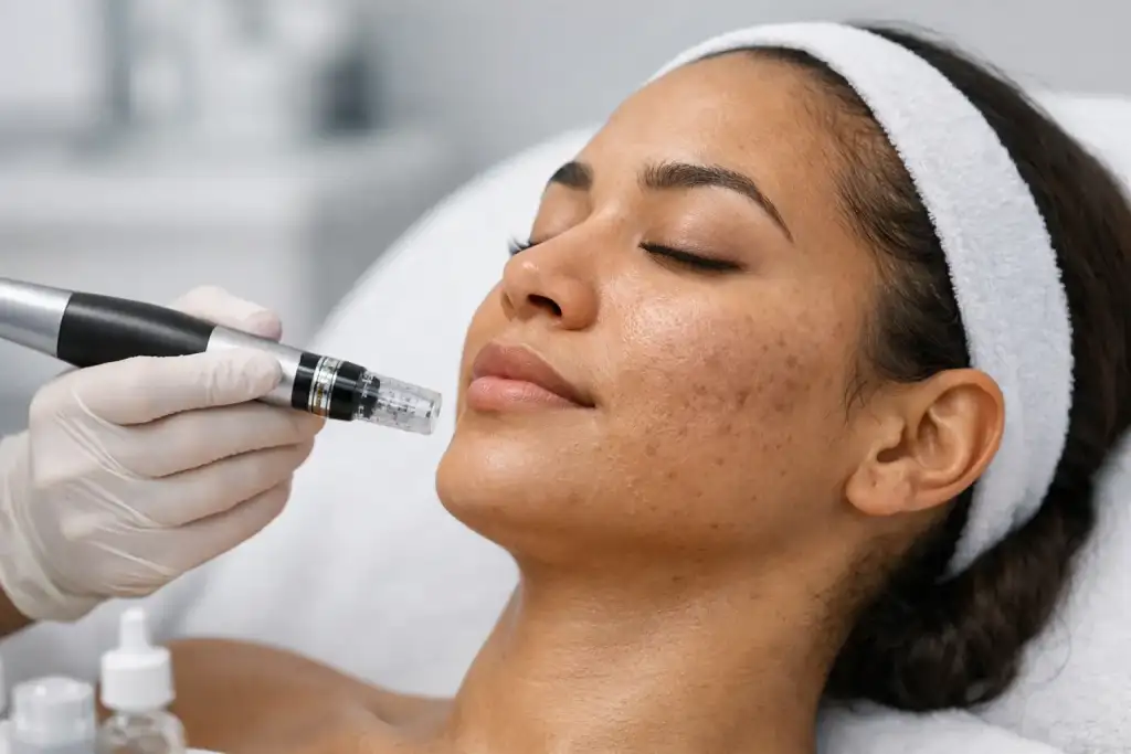 Editorial illustration used to explain how skin texture changes after microneedling