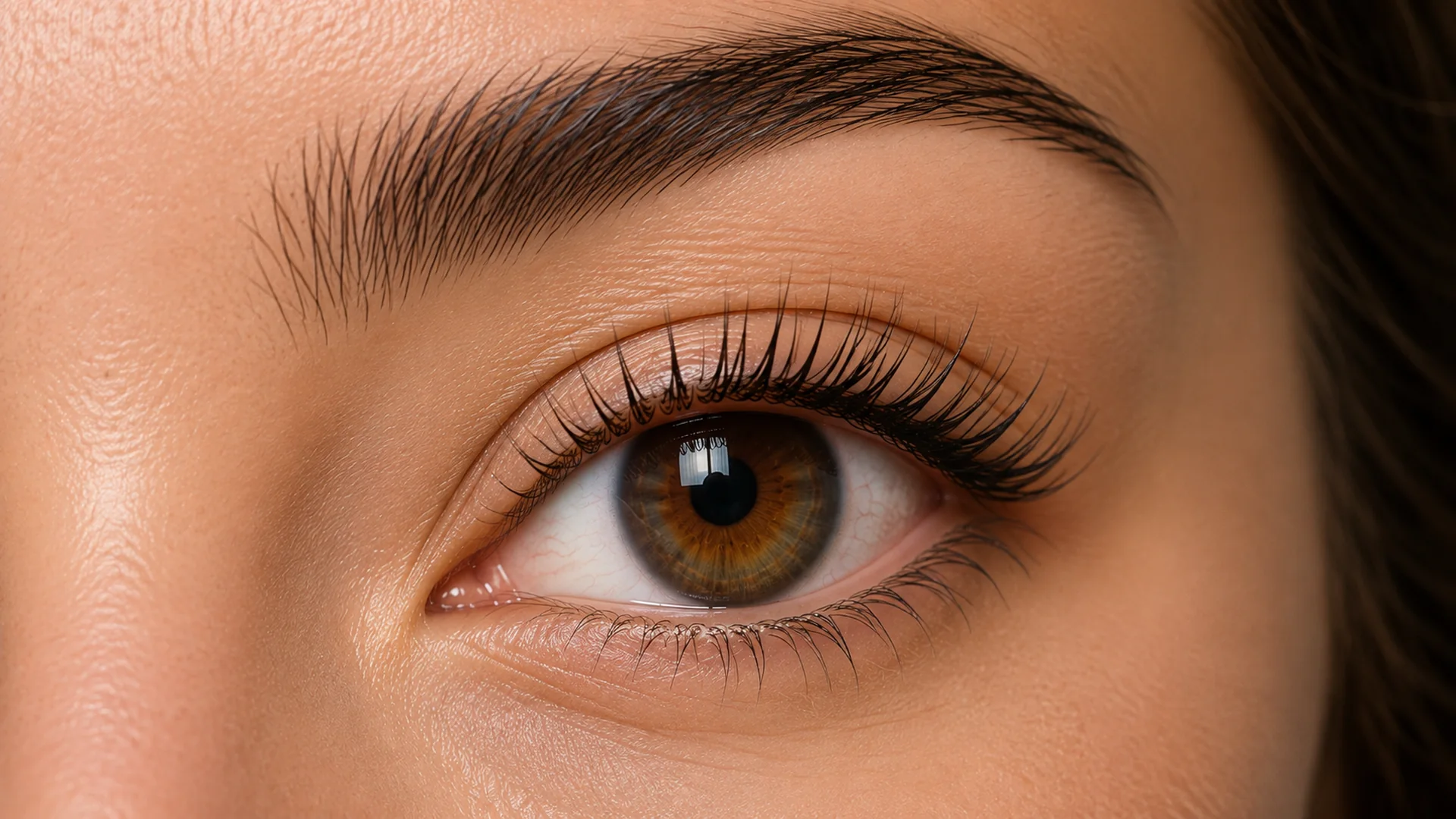 Close-up of natural lifted lashes with a soft upward curve
