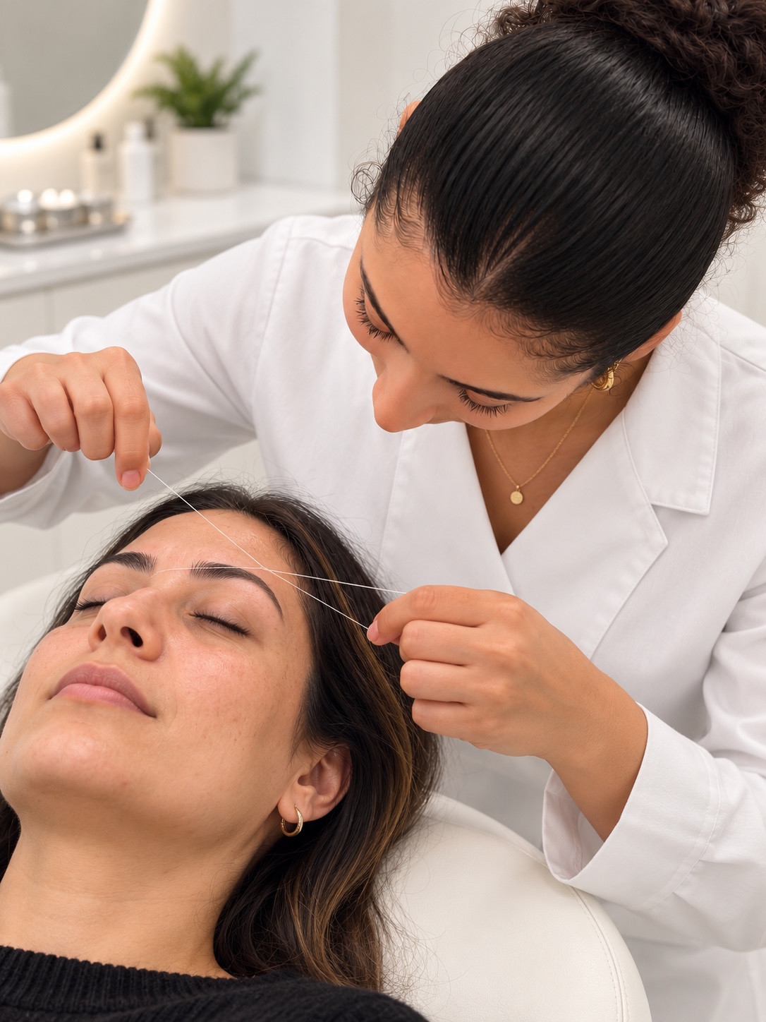 Sara performing eyebrow threading at ELKA CLINIC in Subiaco